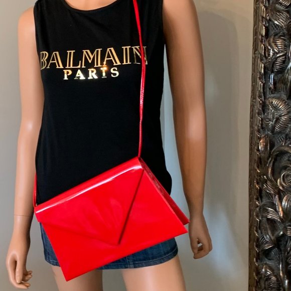 Vintage 80's Walborg Red Patent Leather Crossbody Bag NWT - Picture 1 of 3